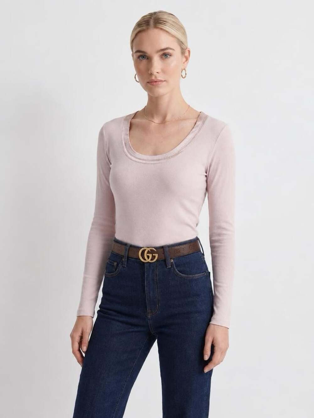 Mustard Seed Long Sleeve Scoop Neck Top Size S Pink Ribbed